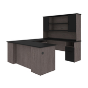 Bestar Norma U-Shaped Desk with Hutch, Black & Bark Gray 181852-000018